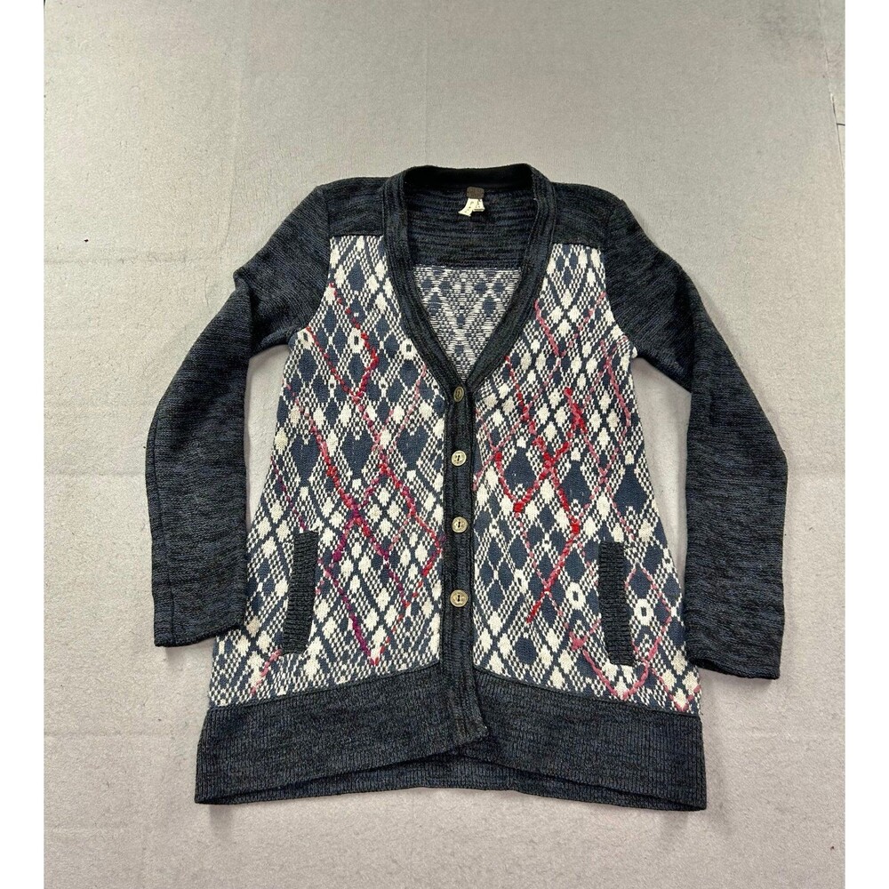 Free People Foxtrot Argyle Wool Blend Cardigan Grandpa Sweater Small